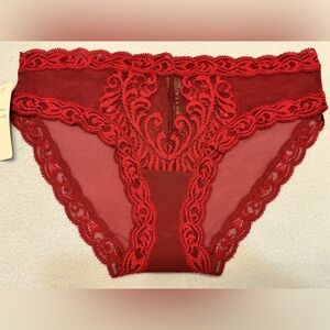 Natori Lace Trim Panties in Burgundy, M